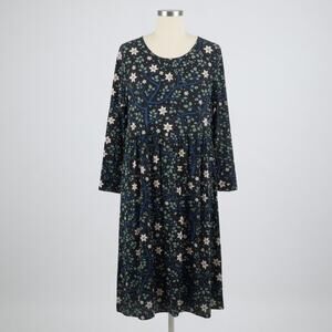 NWT Gudrun Sjoden Rimfrost Dress Large Fit & Flare Black Floral Lagenlook Artsy